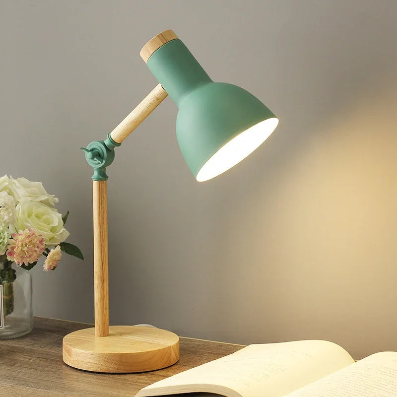 SUENTA Verstellbare Holz-Tischlampe Verstellbarer Arm Nordische Grün