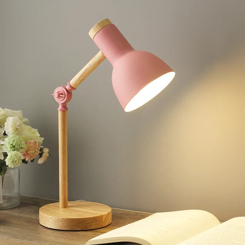 SUENTA Verstellbare Holz-Tischlampe Verstellbarer Arm Nordische Rosa