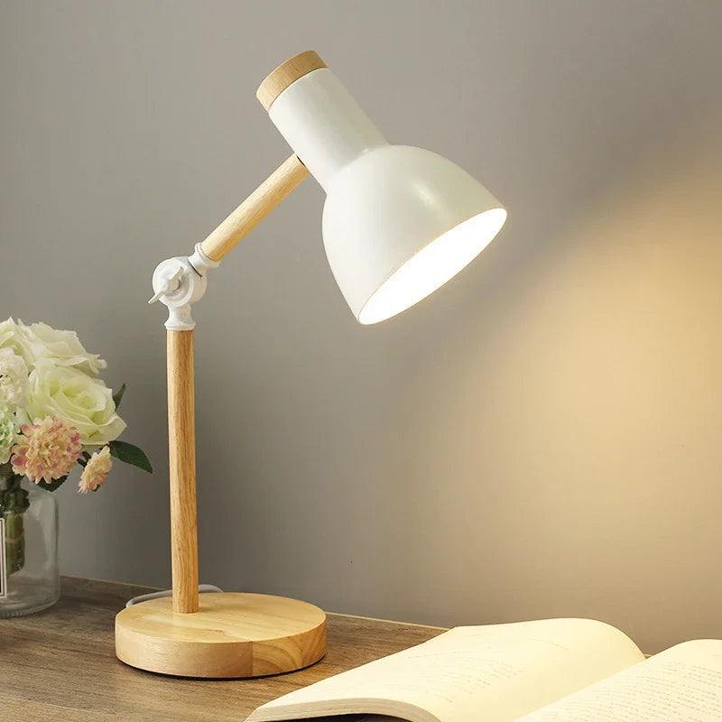 SUENTA Verstellbare Holz-Tischlampe Verstellbarer Arm Nordische Weiß