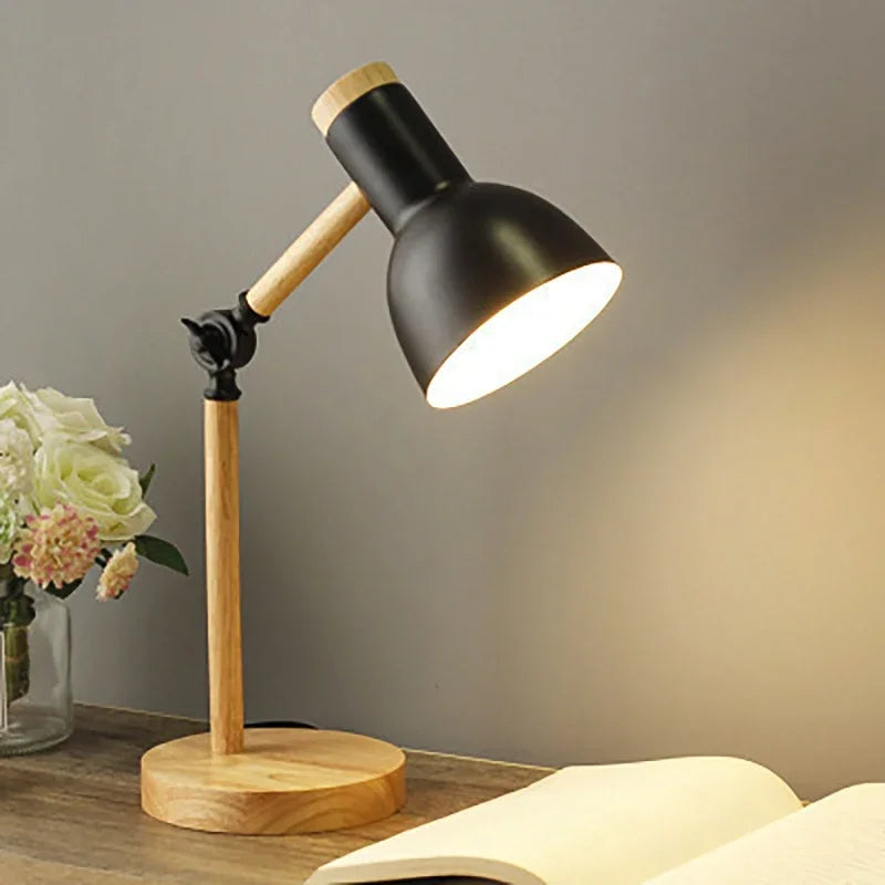 SUENTA Verstellbare Holz-Tischlampe Verstellbarer Arm Nordische Schwarz