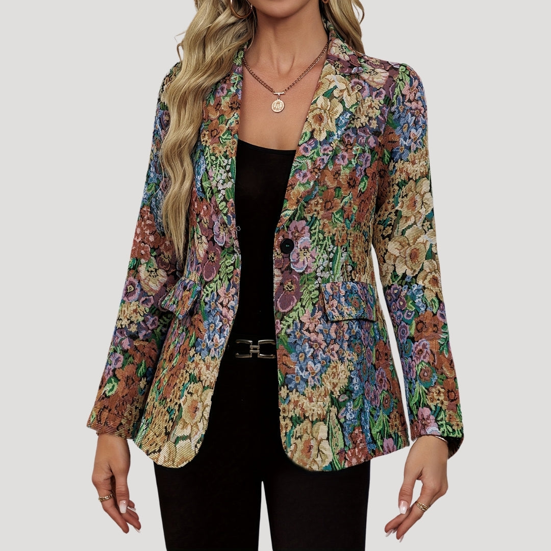 SUENTA Vintage-Blazer Mit Floralem Gobelinmuster Hochwertigen Stoff Mehrfarbig
