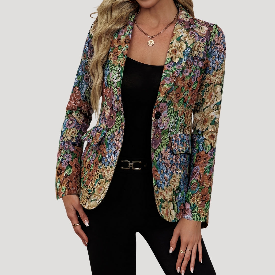 SUENTA Vintage-Blazer Mit Floralem Gobelinmuster Hochwertigen Stoff
