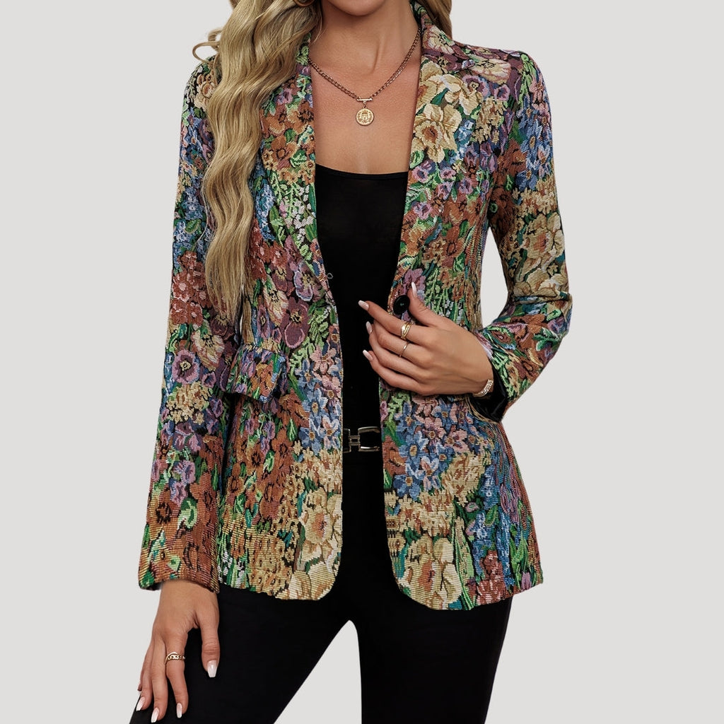 SUENTA Vintage-Blazer Mit Floralem Gobelinmuster Hochwertigen Stoff