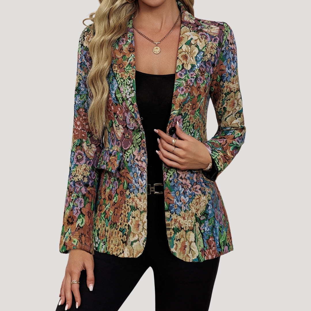SUENTA Vintage-Blazer Mit Floralem Gobelinmuster Hochwertigen Stoff