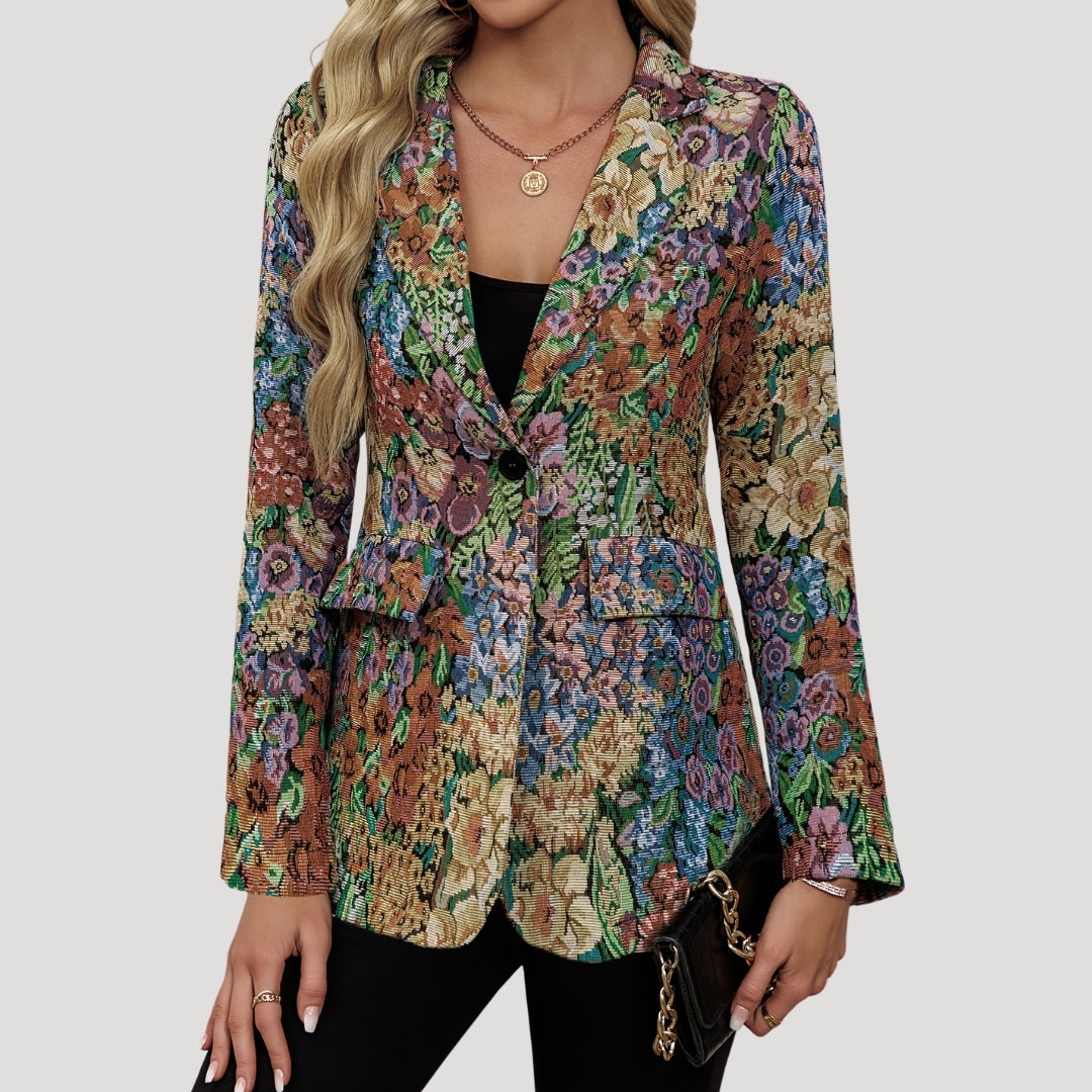 SUENTA Vintage-Blazer Mit Floralem Gobelinmuster Hochwertigen Stoff