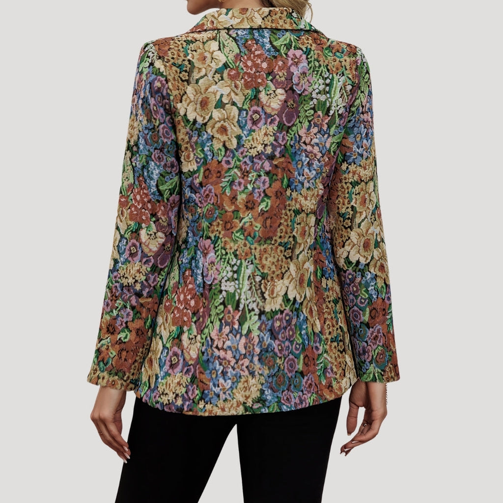 SUENTA Vintage-Blazer Mit Floralem Gobelinmuster Hochwertigen Stoff