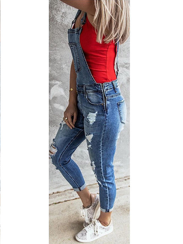 SUENTA Damen Denim Overall – Skinny Vintage Einteiler im Verwaschenen Look