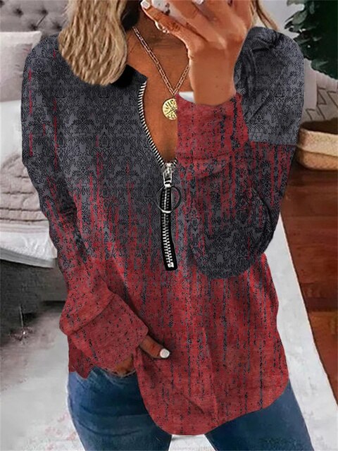 SUENTA Pullover Vintage-Muster Oversize Für Damen Herbst Und Winter Rot