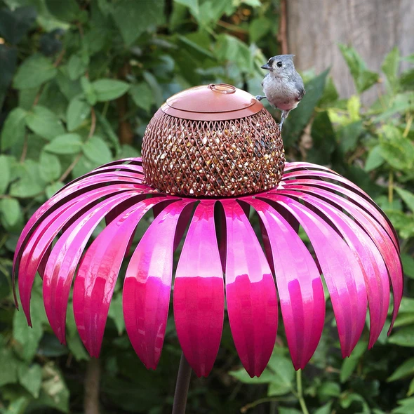 SUENTA Vogelfutter Station Blumen Design Gartendeko Vogelhaus Rot
