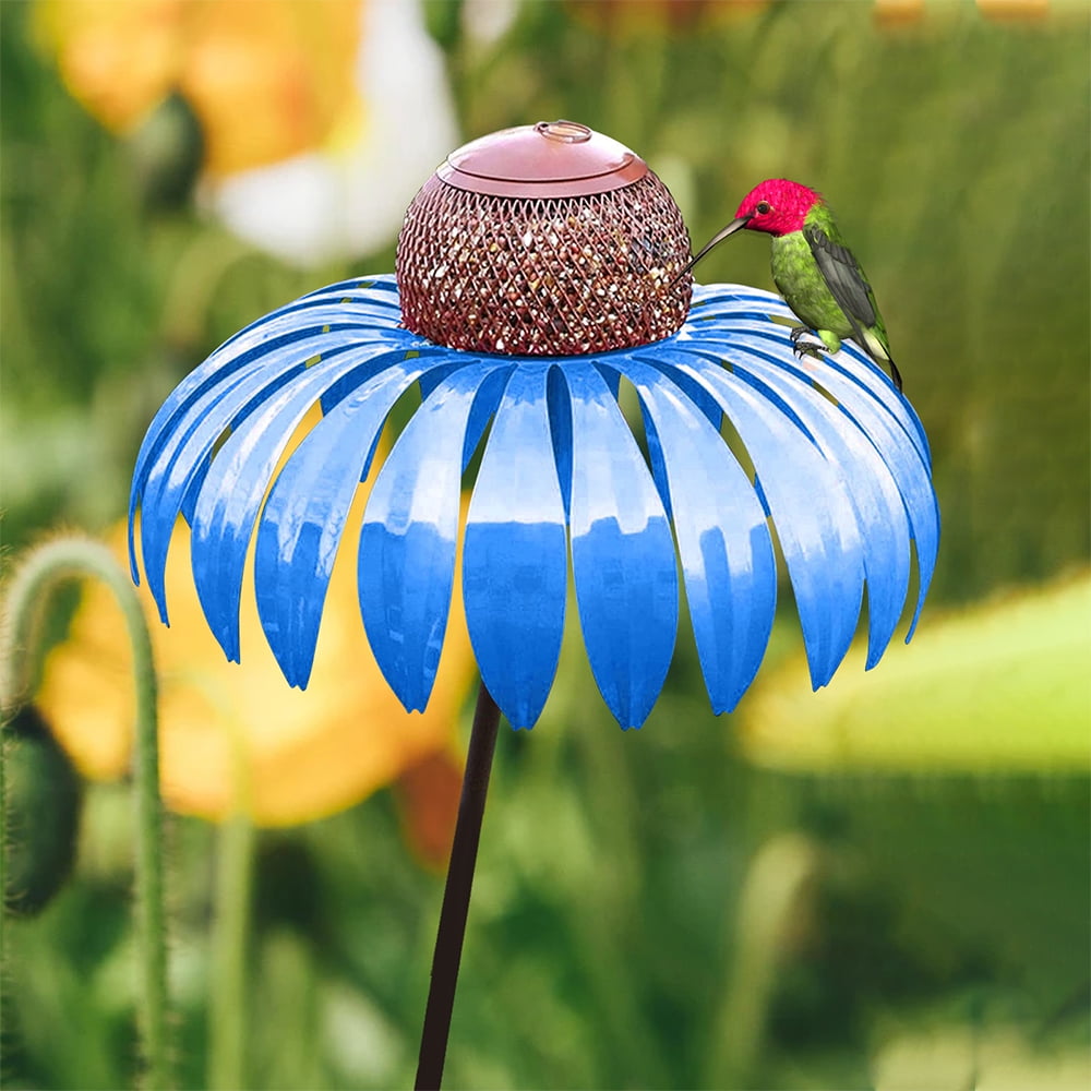 SUENTA Vogelfutter Station Blumen Design Gartendeko Vogelhaus Blau