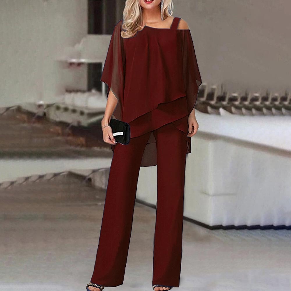 Cicada Damen Zweiteiler Satz | Eleganter Jumpsuit mit Cold Shoulder Bluse
