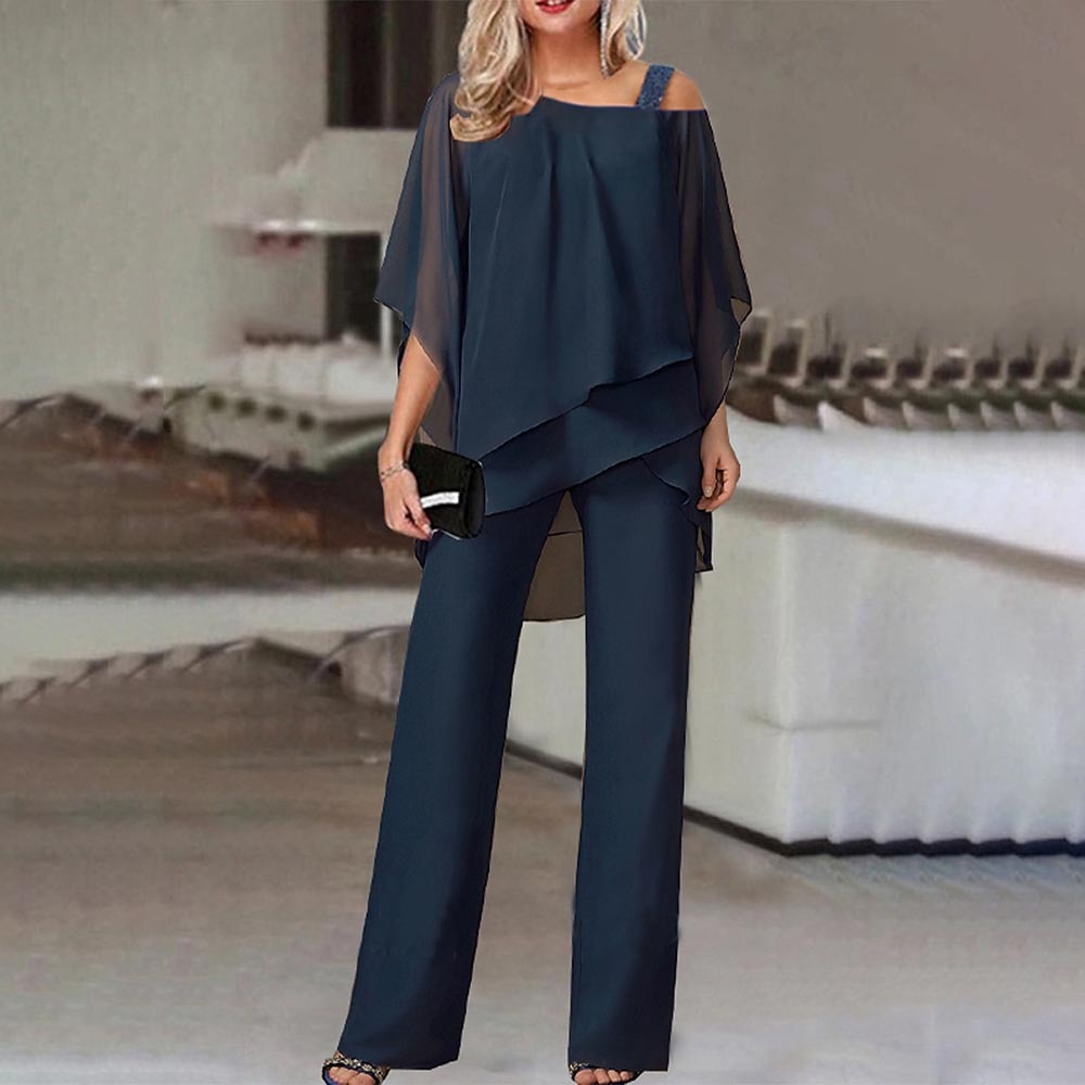 Cicada Damen Zweiteiler Satz | Eleganter Jumpsuit mit Cold Shoulder Bluse