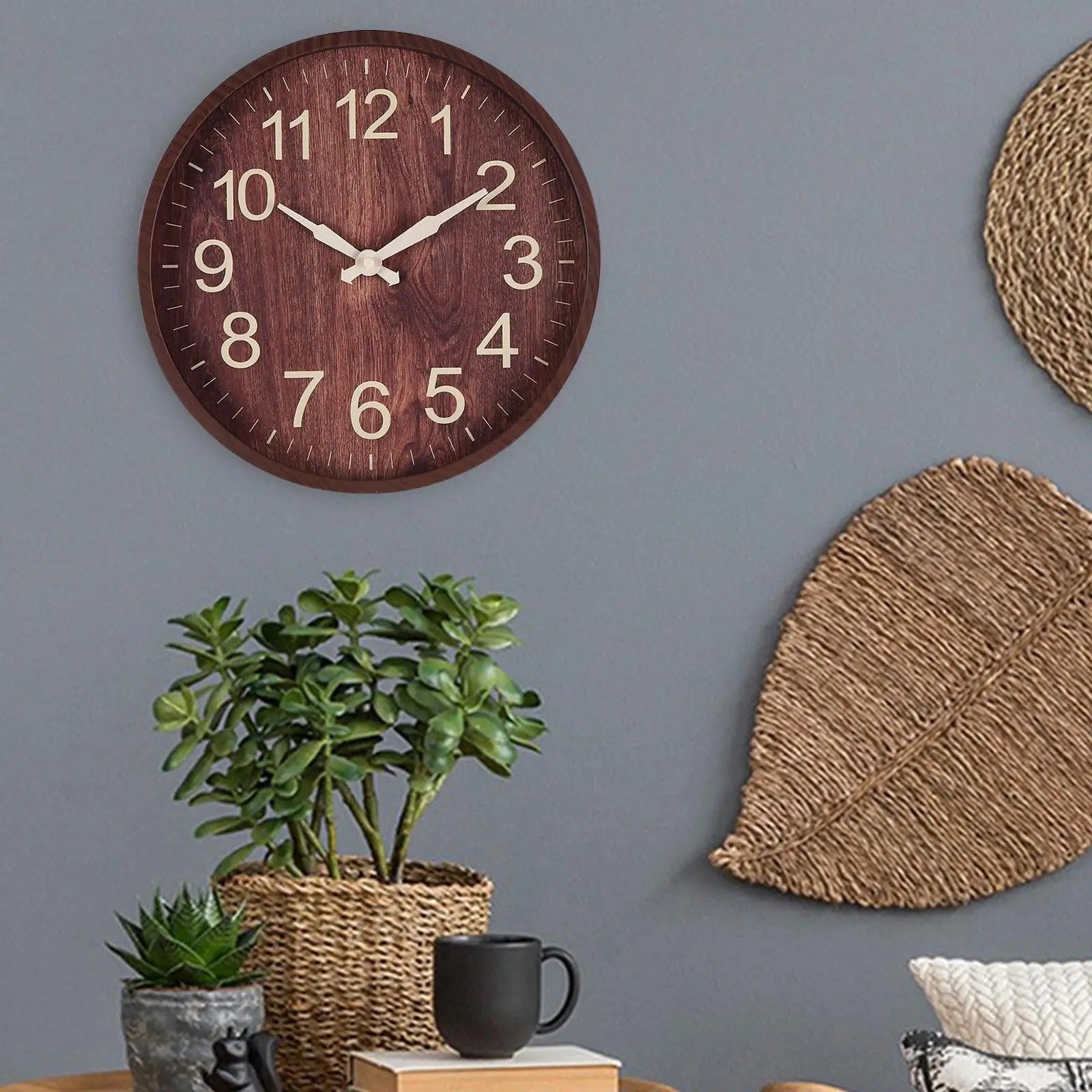 SUENTA Wanduhr ABS Quarz 30 cm Durchmesser Natürliche Eleganz Dunkles Holz