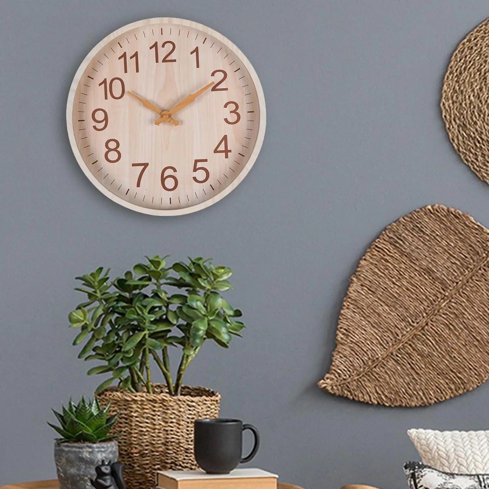 SUENTA Wanduhr ABS Quarz 30 cm Durchmesser Natürliche Eleganz Beiges Holz