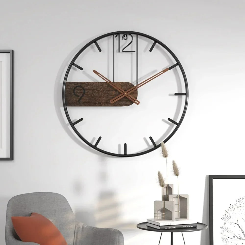 SUENTA Maite Wanduhr Aus Schwarzeisen Und Walnussholz Nordischer Stil