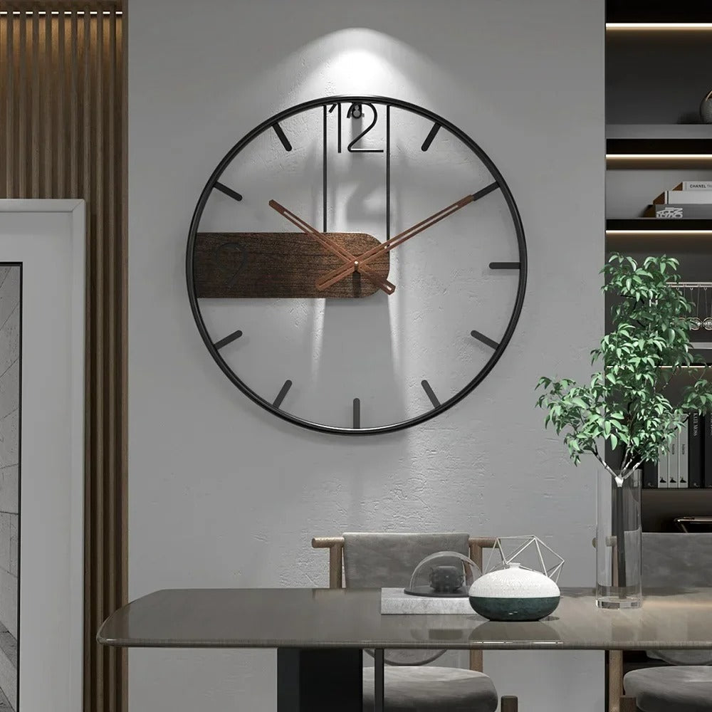 SUENTA Maite Wanduhr Aus Schwarzeisen Und Walnussholz Nordischer Stil
