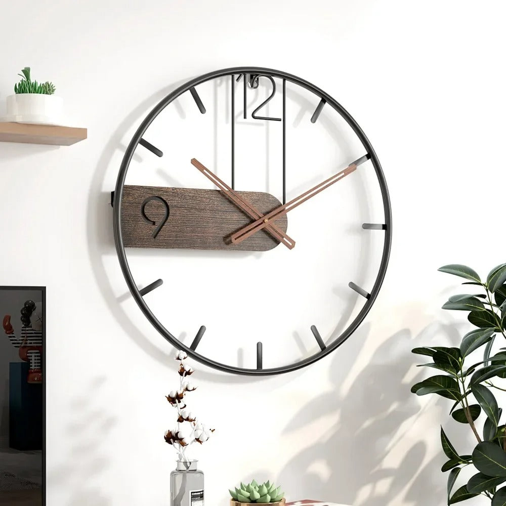 SUENTA Maite Wanduhr Aus Schwarzeisen Und Walnussholz Nordischer Stil