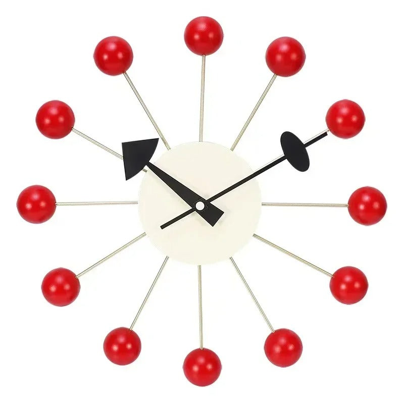 SUENTA Wanduhr Klavierlackierung Bunten Holzkugeln Quarzwerk rot