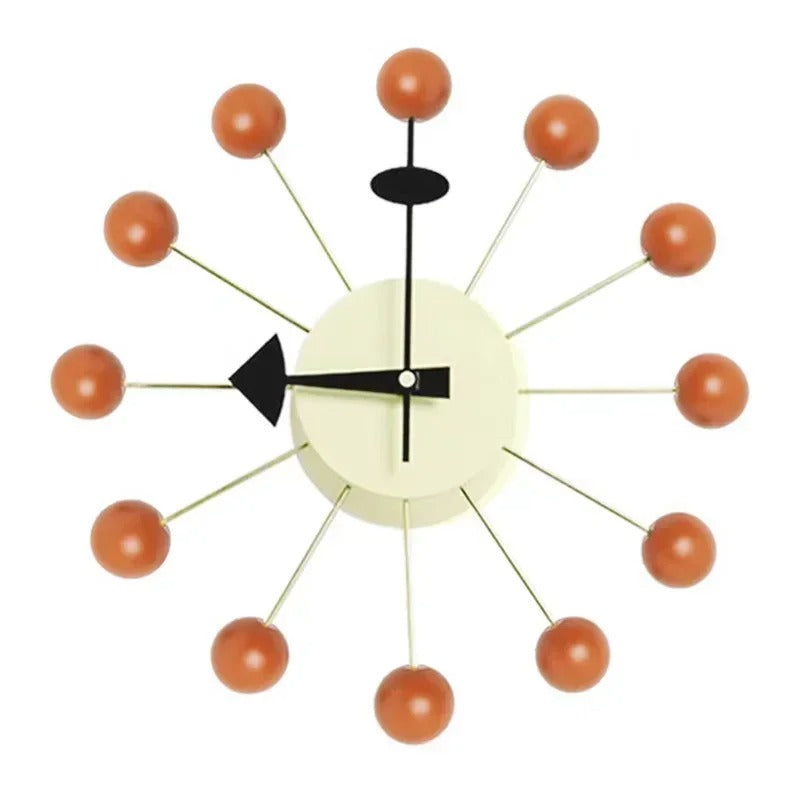 SUENTA Wanduhr Klavierlackierung Bunten Holzkugeln Quarzwerk orange