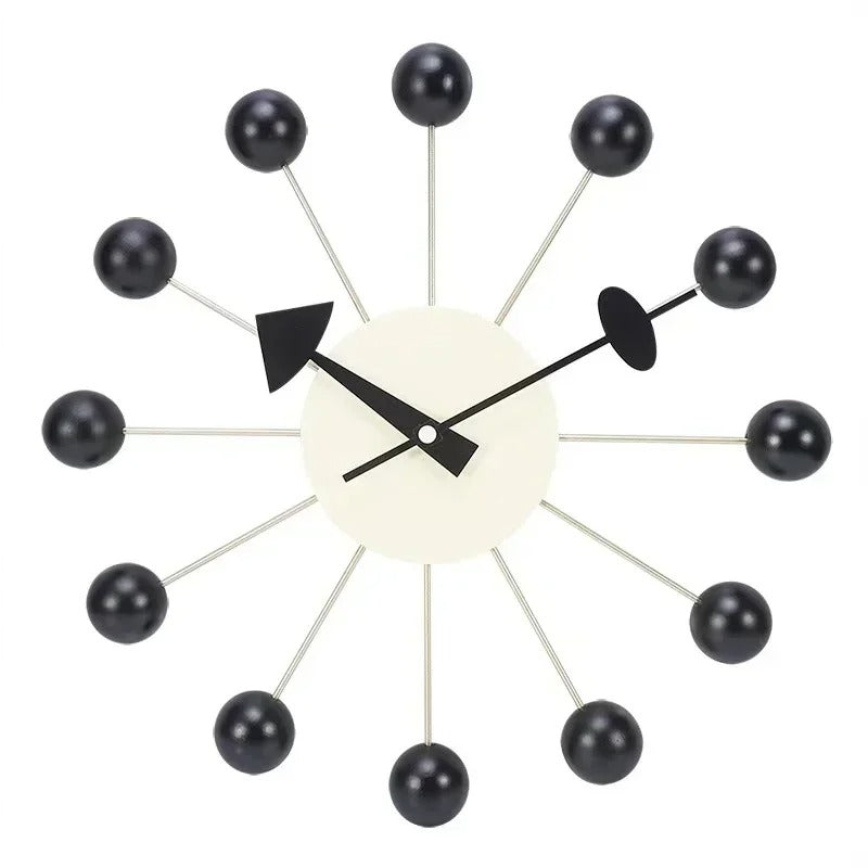 SUENTA Wanduhr Klavierlackierung Bunten Holzkugeln Quarzwerk schwarz