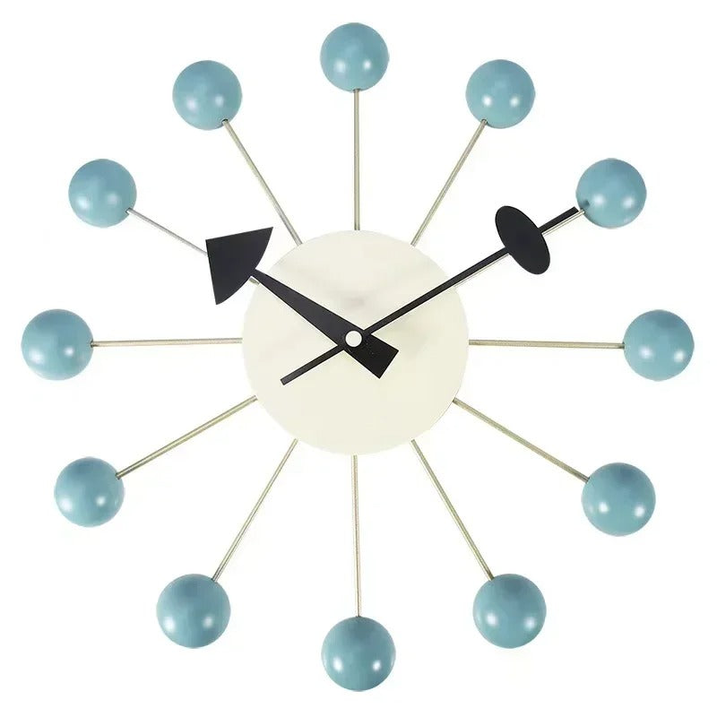 SUENTA Wanduhr Klavierlackierung Bunten Holzkugeln Quarzwerk Babyblau
