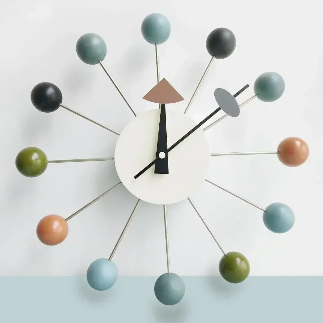 SUENTA Wanduhr Klavierlackierung Bunten Holzkugeln Quarzwerk