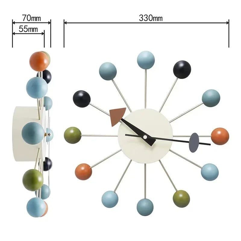 SUENTA Wanduhr Klavierlackierung Bunten Holzkugeln Quarzwerk