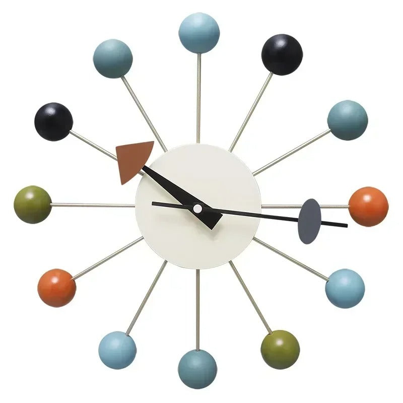 SUENTA Wanduhr Klavierlackierung Bunten Holzkugeln Quarzwerk mehrfarbig