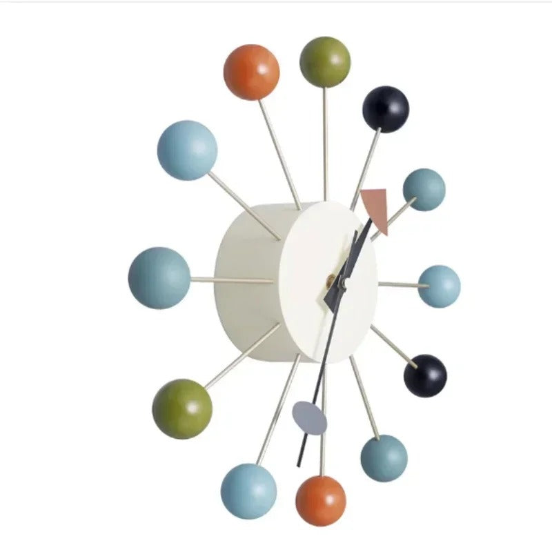 SUENTA Wanduhr Klavierlackierung Bunten Holzkugeln Quarzwerk