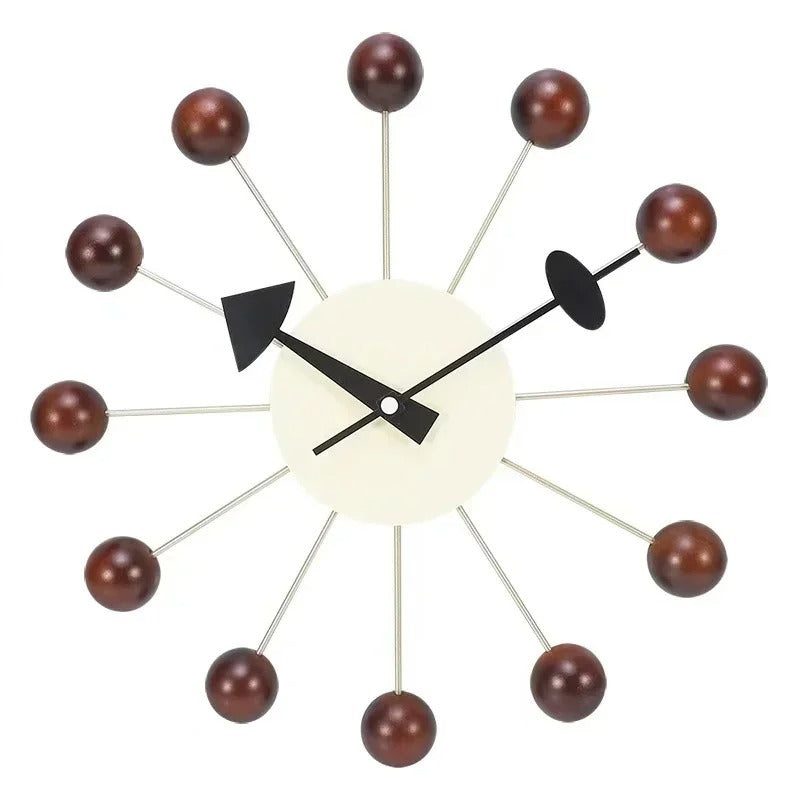 SUENTA Wanduhr Klavierlackierung Bunten Holzkugeln Quarzwerk Dunkle Holzfarbe