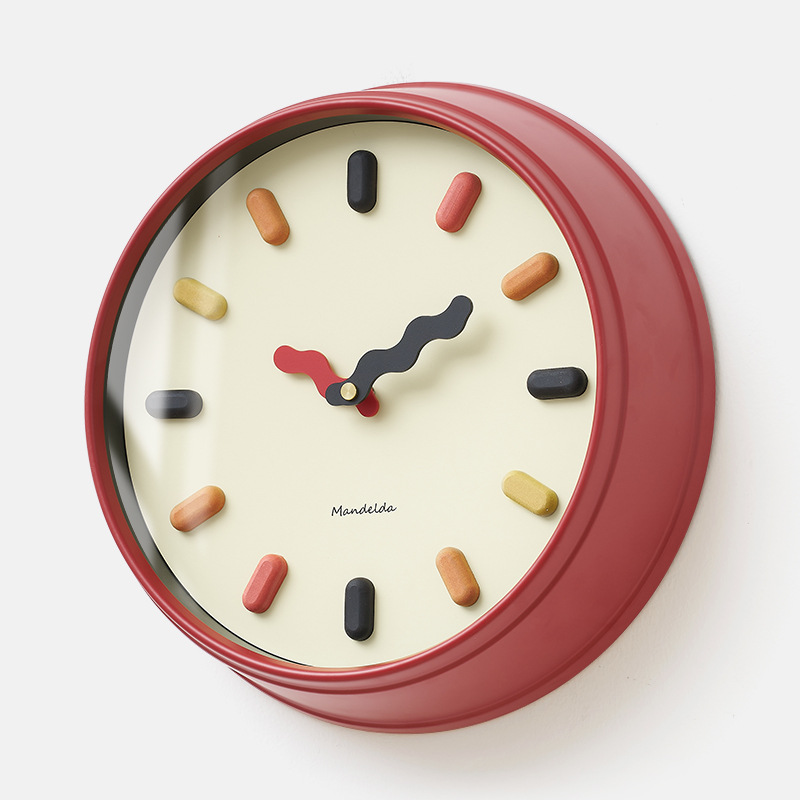 SUENTA Wanduhr Stille Bewegung Minimalistisches 3D-Design Raumdeko Rot Mit Glasrahmen