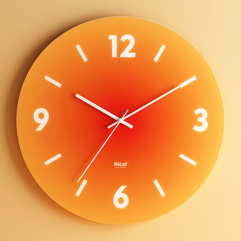 SUENTA Wanduhr Transparenten Glasziffe Leises Uhrwerk Materialien Orange (mit Zahlen)