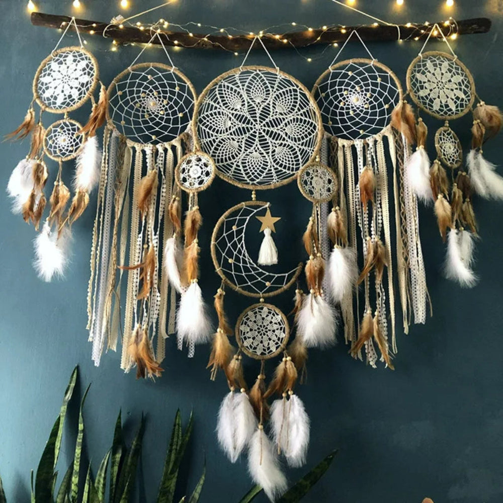 SUENTA Wandbehang Traumfänger Boho Makramee Mehrteilig Farbdekor Braun