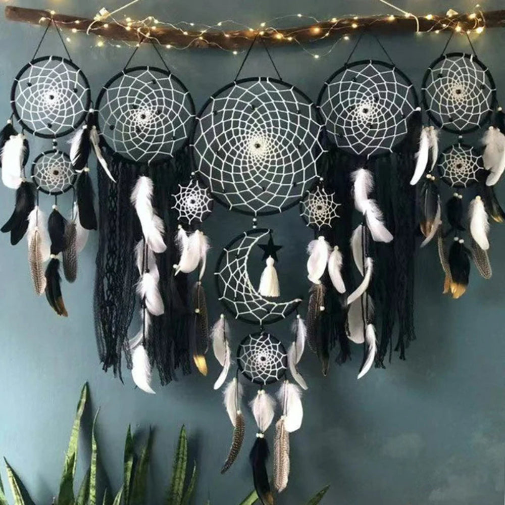SUENTA Wandbehang Traumfänger Boho Makramee Mehrteilig Farbdekor Schwarz