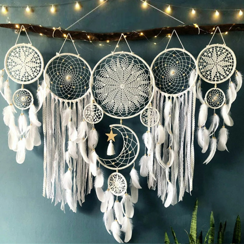 SUENTA Wandbehang Traumfänger Boho Makramee Mehrteilig Farbdekor Weiß