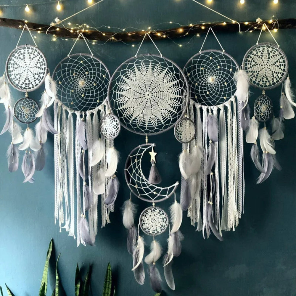 SUENTA Wandbehang Traumfänger Boho Makramee Mehrteilig Farbdekor Grau