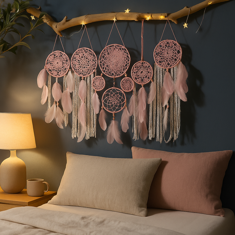 SUENTA Wandbehang Traumfänger Boho Makramee Mehrteilig Farbdekor Rosa
