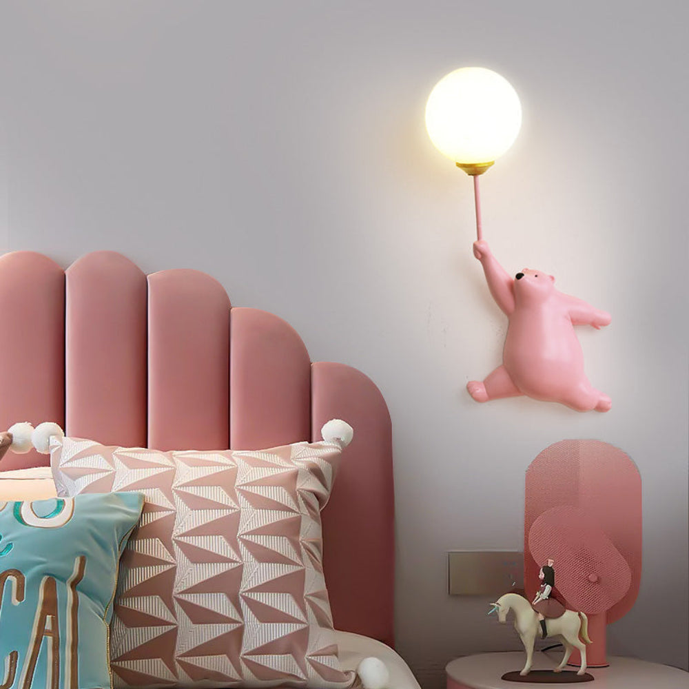 SUENTA Wandlampe Bär Ballon Mit Sanftem Licht Für Kinderzimmer Rosa Bär rechte Hand