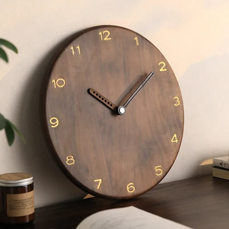 SUENTA Holzwanduhr Minimalistische Schwarznuss und Eichenholz