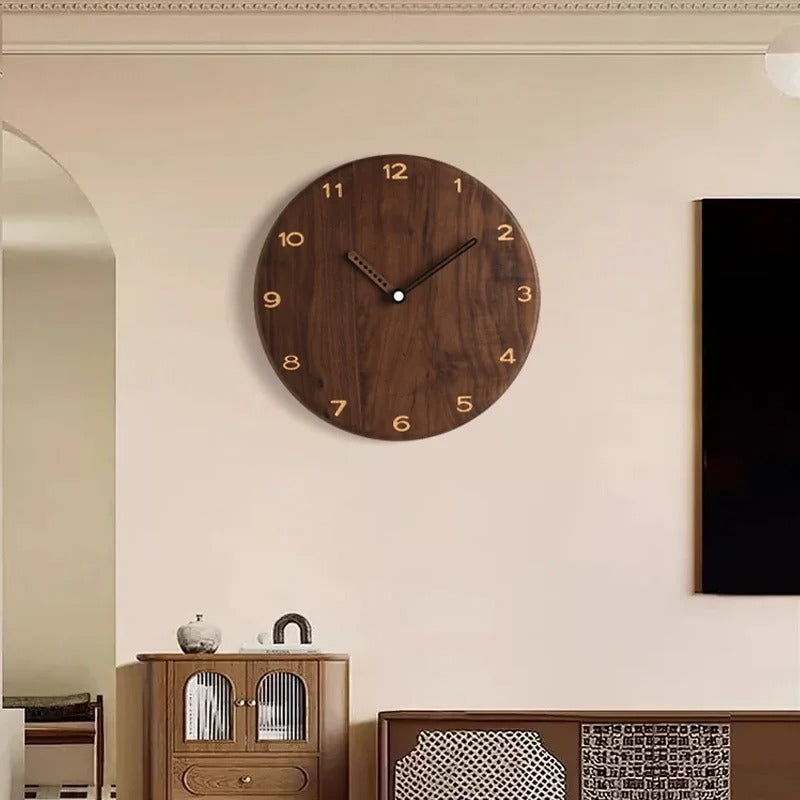 SUENTA Holzwanduhr Minimalistische Schwarznuss und Eichenholz