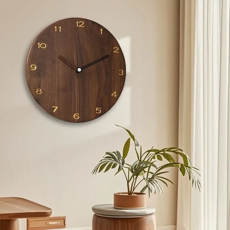 SUENTA Holzwanduhr Minimalistische Schwarznuss und Eichenholz