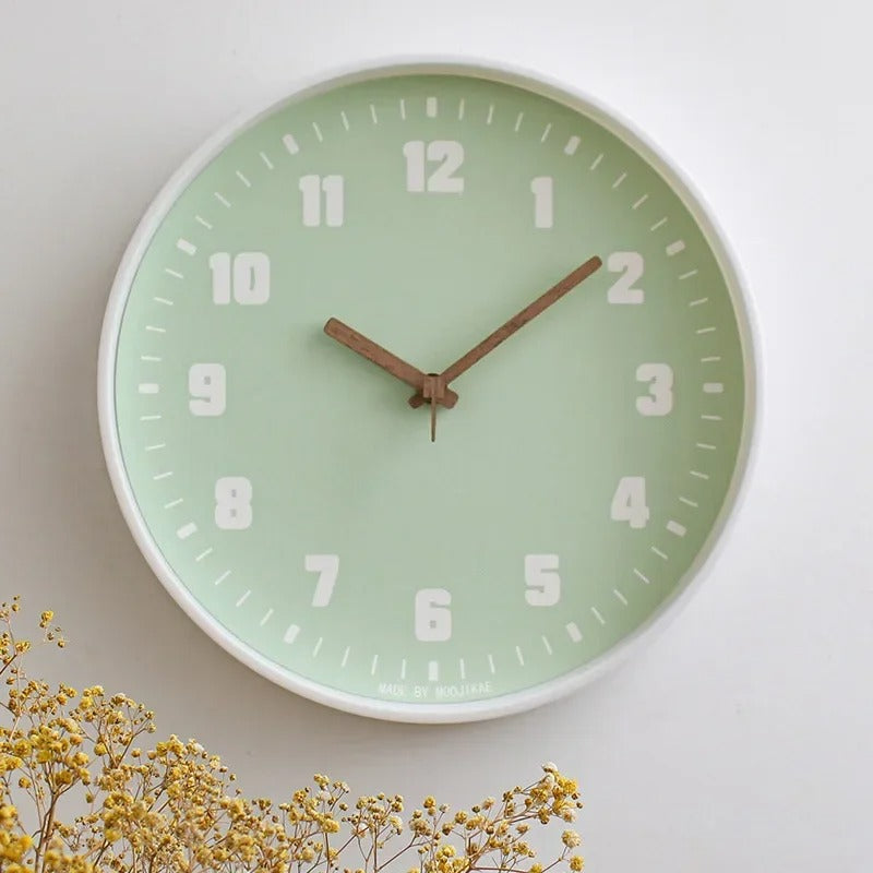 SUENTA Wanduhr Bambus Holz Japanischen Stil Geräuschlose Quarzwerk Olivgrün