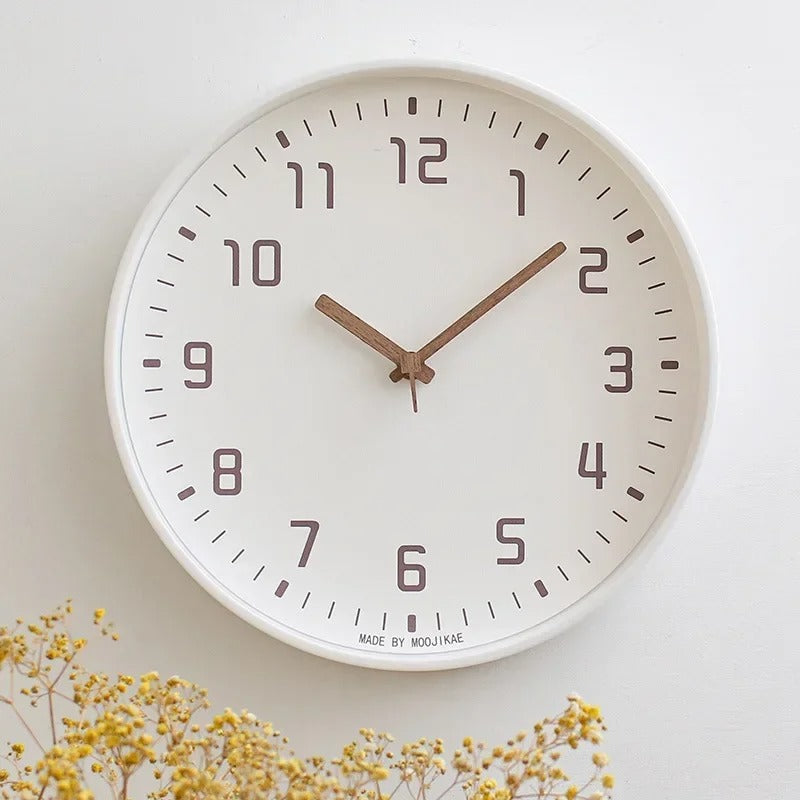 SUENTA Wanduhr Bambus Holz Japanischen Stil Geräuschlose Quarzwerk Weiß
