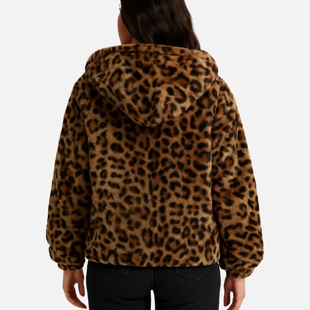 SUENTA Damen Warme Damenjacke Leopardenmuster Weicher Fleece-Cardigan