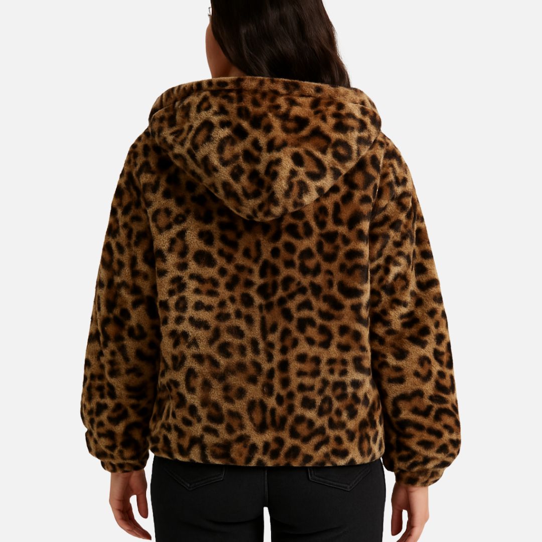 SUENTA Damen Warme Damenjacke Leopardenmuster Weicher Fleece-Cardigan