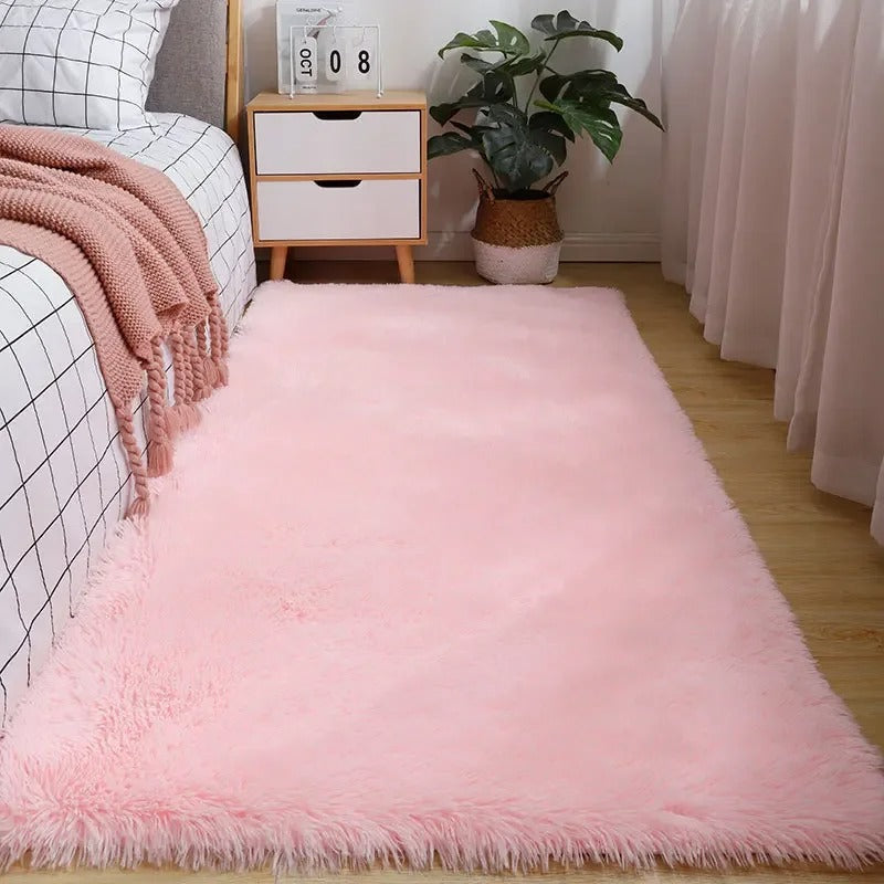 SUENTA Kunstfell Teppich Für Wohnzimmer Polyester Mit Rutschfester Rückseite Rosa