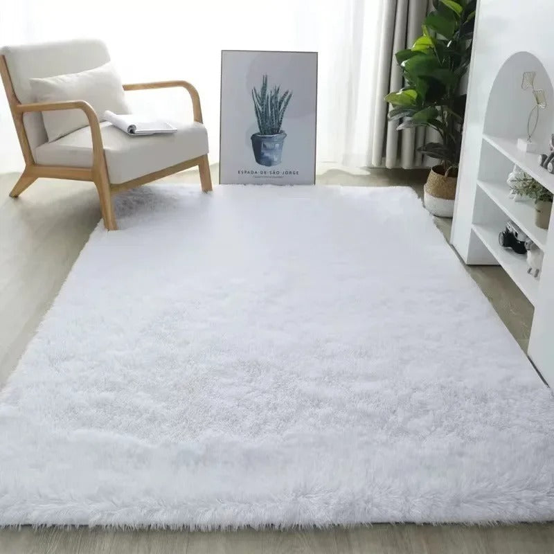 SUENTA Kunstfell Teppich Für Wohnzimmer Polyester Mit Rutschfester Rückseite Weiß