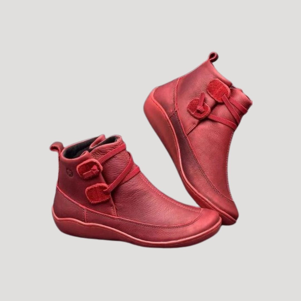 SUENTA Damen-Winterstiefeletten Wasserdichte Aus Leder Damen-Lederstiefeletten Rot