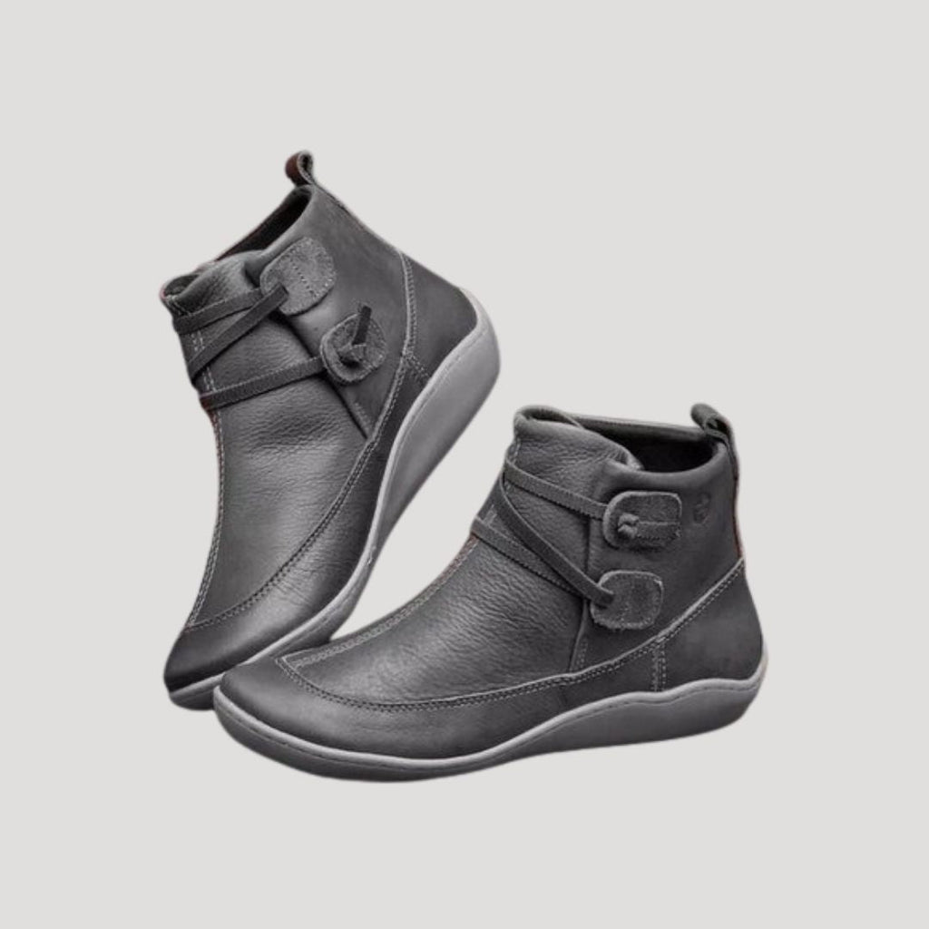 SUENTA Damen-Winterstiefeletten Wasserdichte Aus Leder Damen-Lederstiefeletten Grau