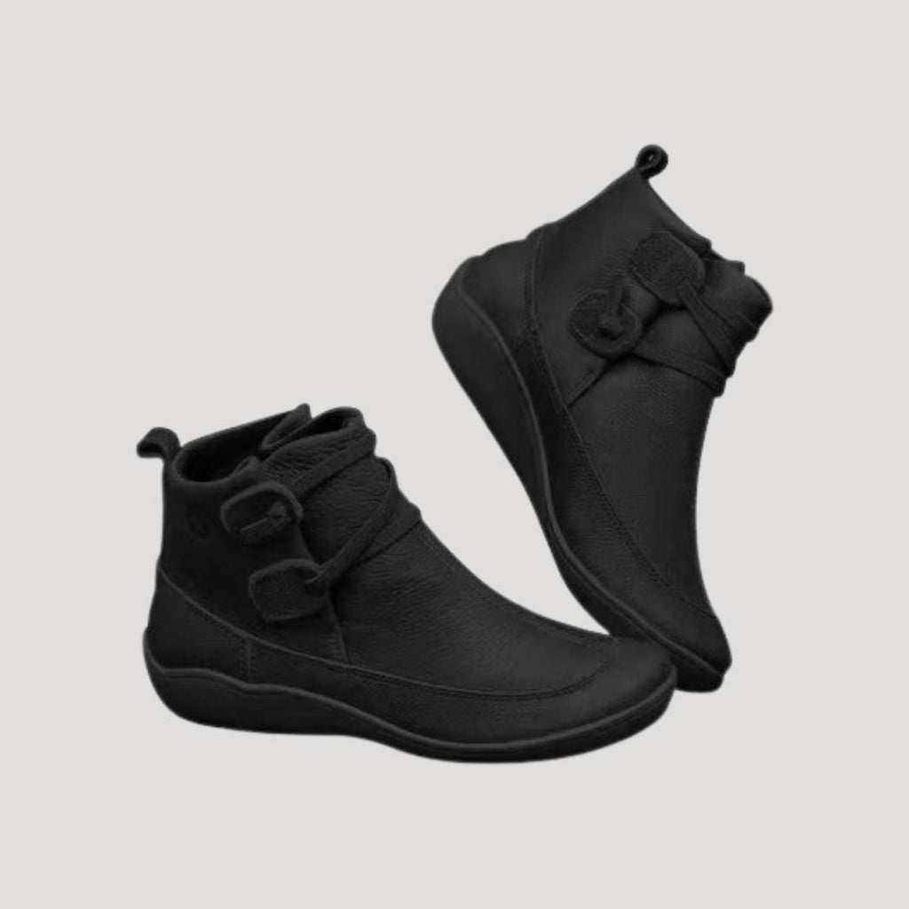 SUENTA Damen-Winterstiefeletten Wasserdichte Aus Leder Damen-Lederstiefeletten Schwarz